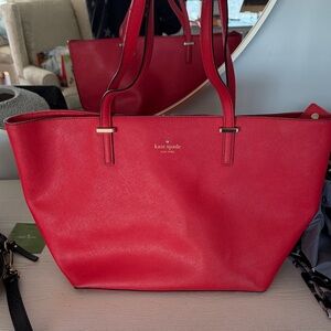 kate spade Red Saffiano Leather Tote with Gold Accents